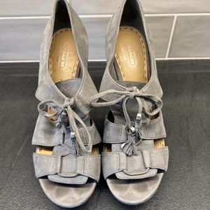 Coach Teagan Platform Shoe, Grey Metallic Suede, Sz 8.5